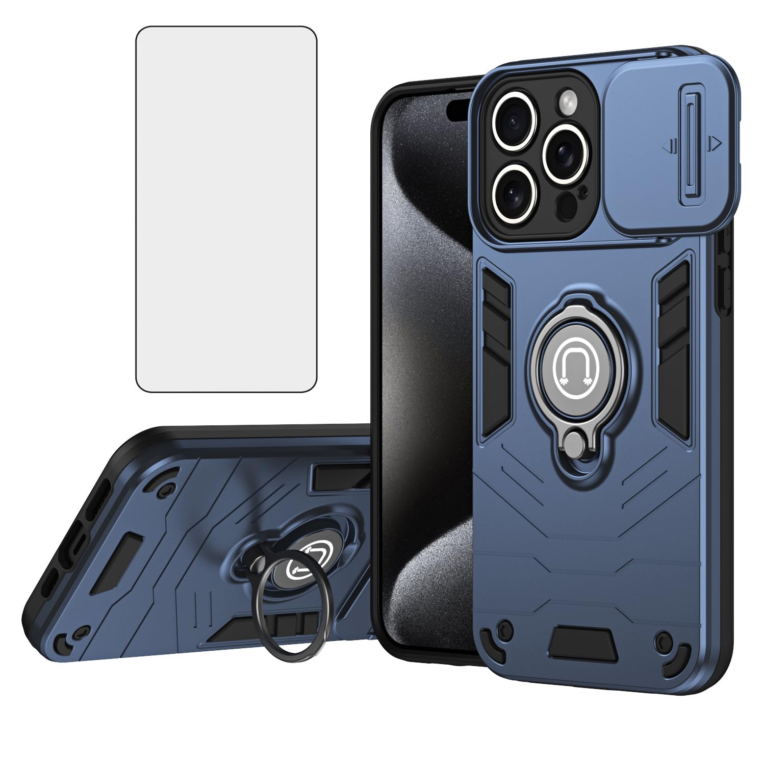 Coque iPhone 16 Pro Max robuste avec cache caméra et anneau de support hybride - 8