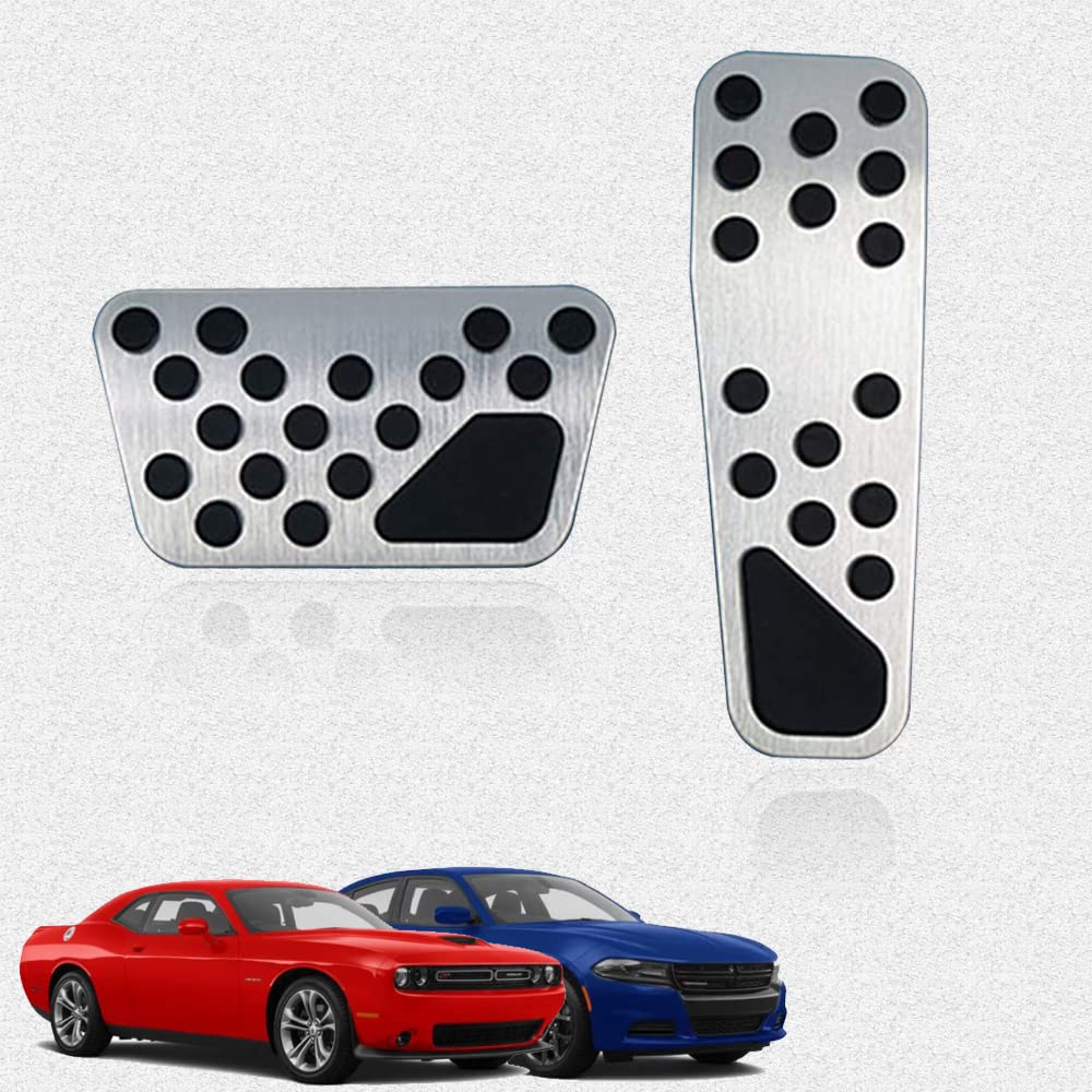 Aluminium alloy Gas Accelerator Pedal Covers,Interior accessories Anti-Slip No Drilling Brake Foot Pedal Pads Kit 2 pieces/set(Silver) for Dodge Challenger(2008-2021) Charger(2011-2021) Chrysler 300