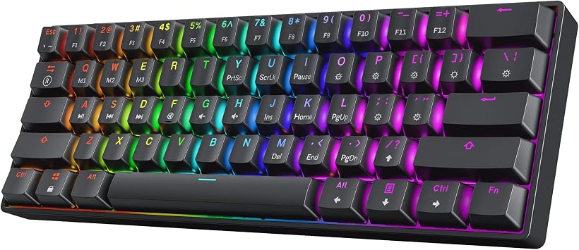 HK GAMING GK61 SE 60% | Mechanical Gaming Keyboard | 61 Keys Multi Color RGB LED Backlit for PC/Mac Gamer | US Layout Black, Mechanical Red