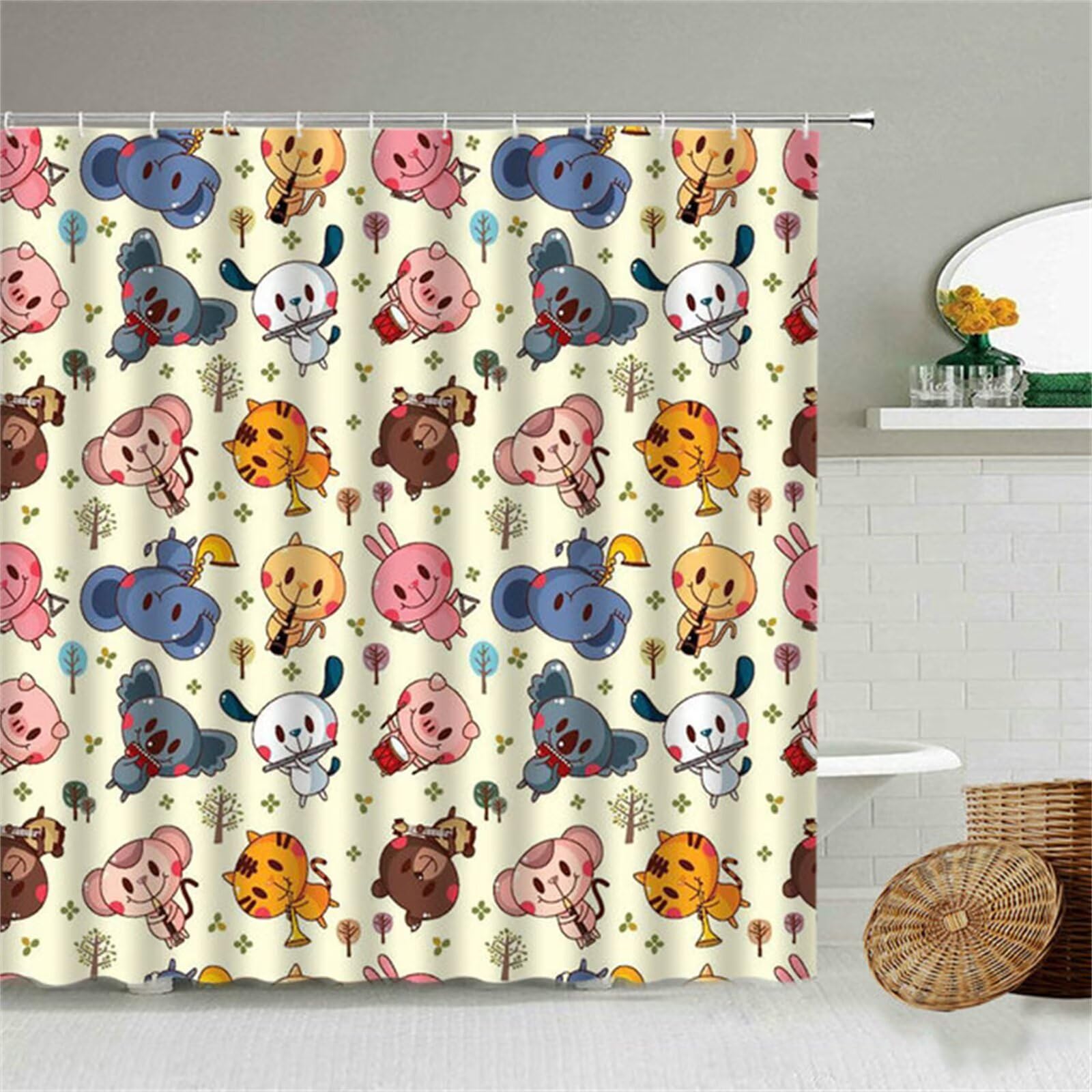 Rideau douche imperméable motif 3D animaux pour une salle de bains familiale moderne et propre