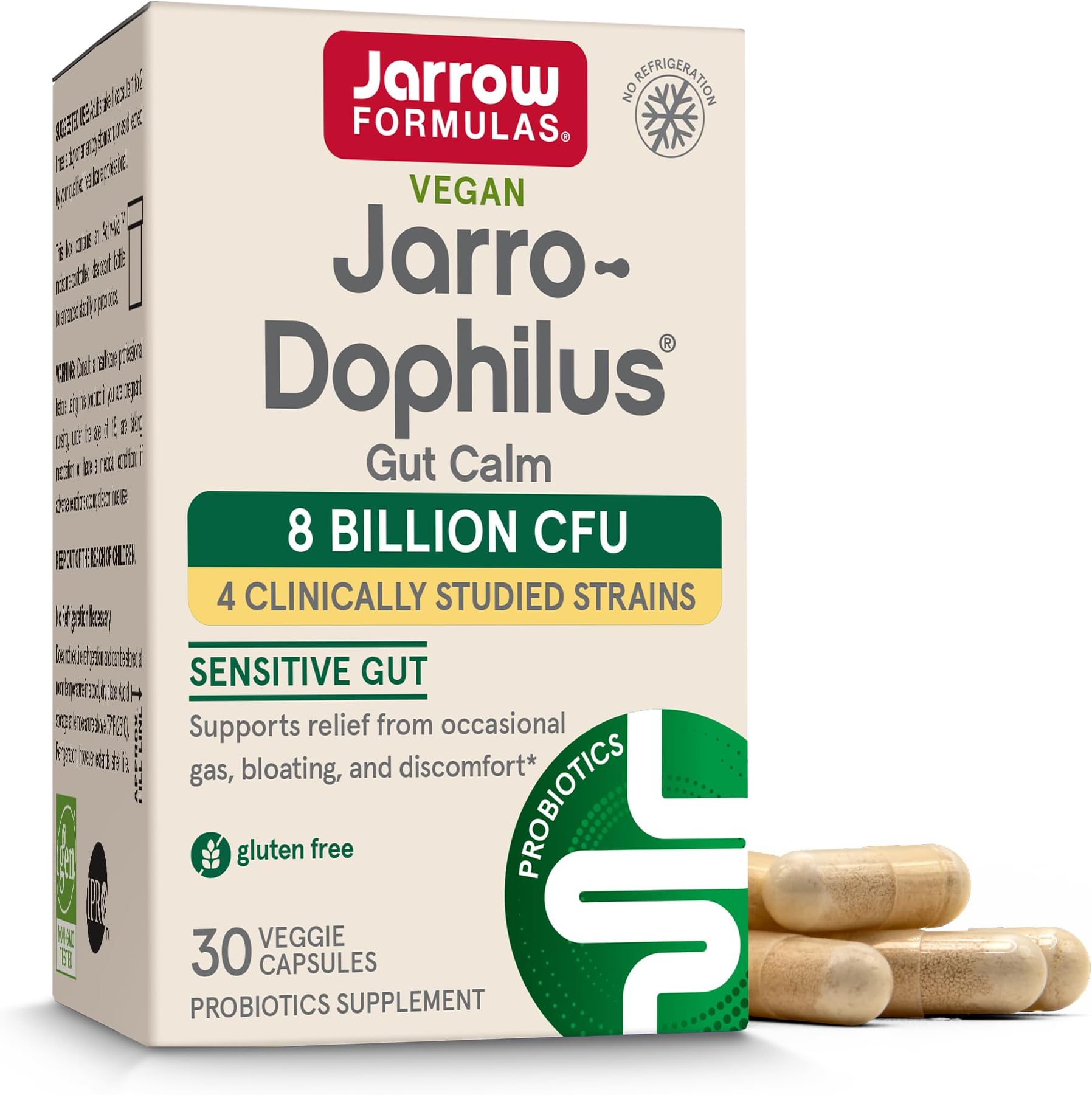 Jarrow Formulas® Jarro-Dophilus® Gut Calm Probiotic, 8 Billion CFU Supplement for Digestive Health, 30 Delayed Release Capsules, 30 Day Supply
