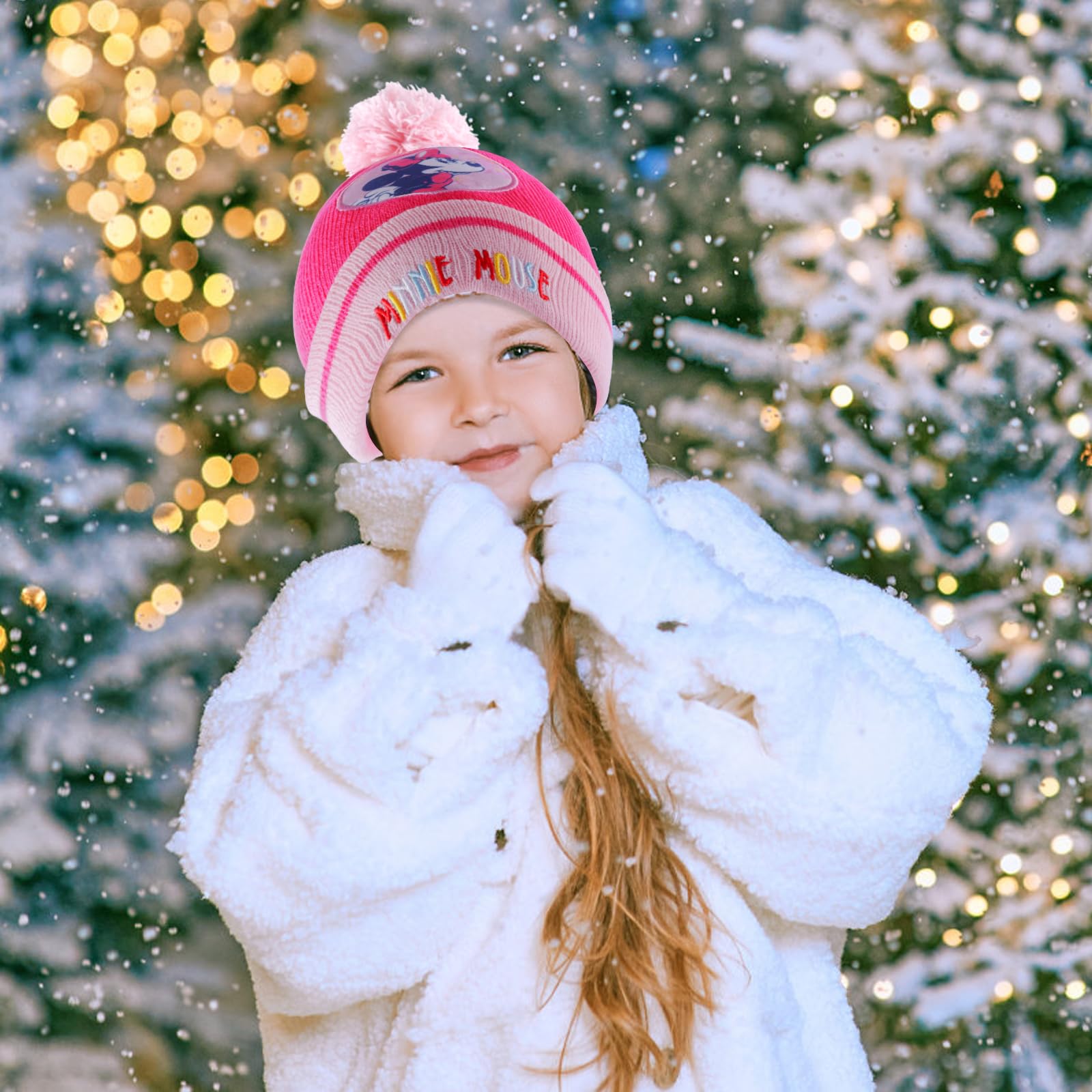 VOENCSU Cappello Invernale Minni, Guanti Minni Bambina, Sciarpa Minni, Cappello e Sciarpa Minni Invernale Adatto Bambina