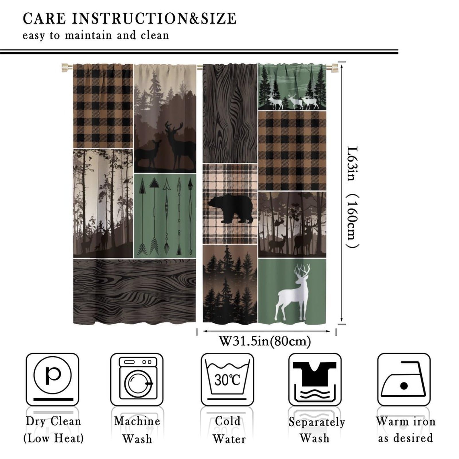 Rustic Cabin Curtains For Bedroom - Vintage Farmhouse Theme Moose Bear Elk Tree Plaid Window Treatment Energy Saving Blackout Grommet Curtains 42 W X 84 L