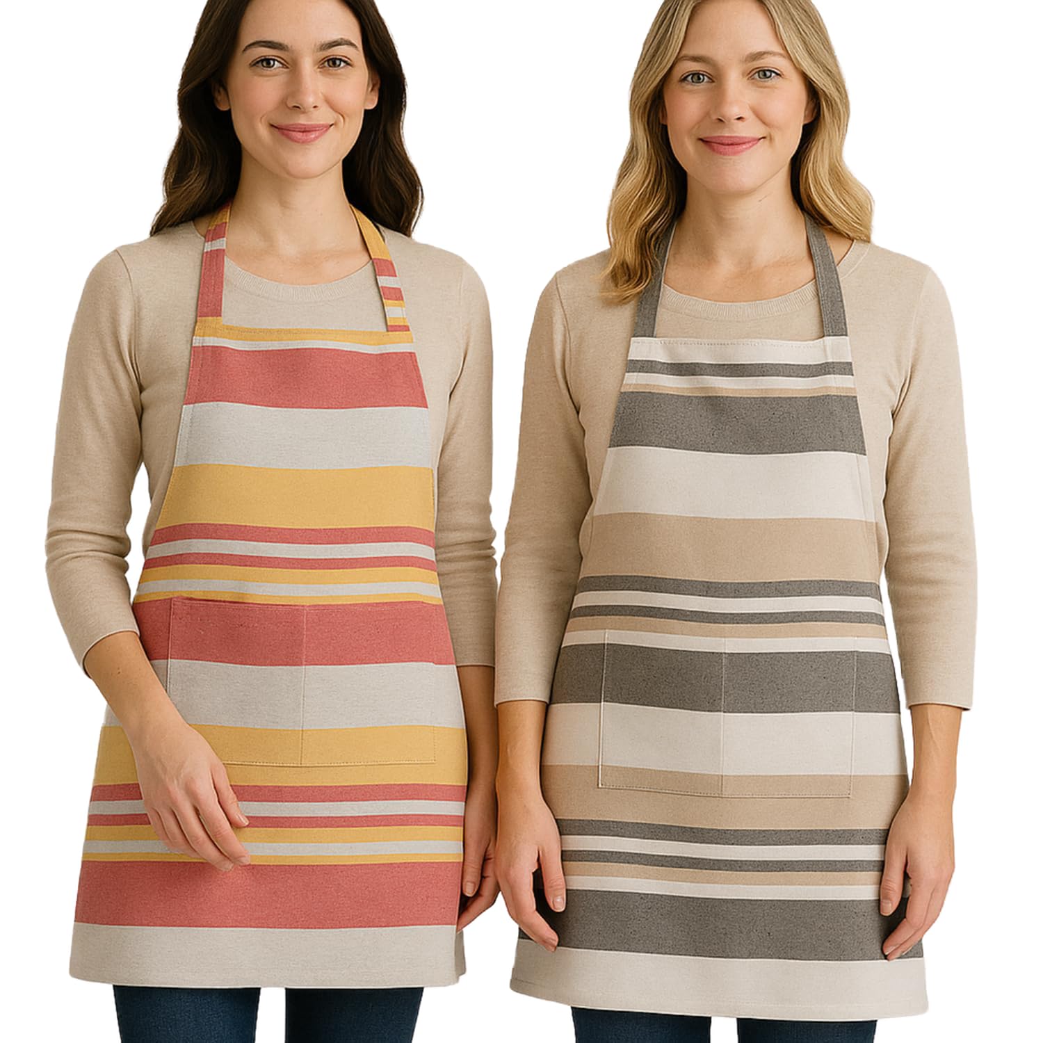 Värde 2 Pcs Unisex Cooking Aprons | Spillproof Apron | Striped Design with 2 Front Pockets & Free Size Neck Strap | Durable, Oil & Stain Resistant | Chef Apron for Cooking (Sea Pink & Grey Olive)
