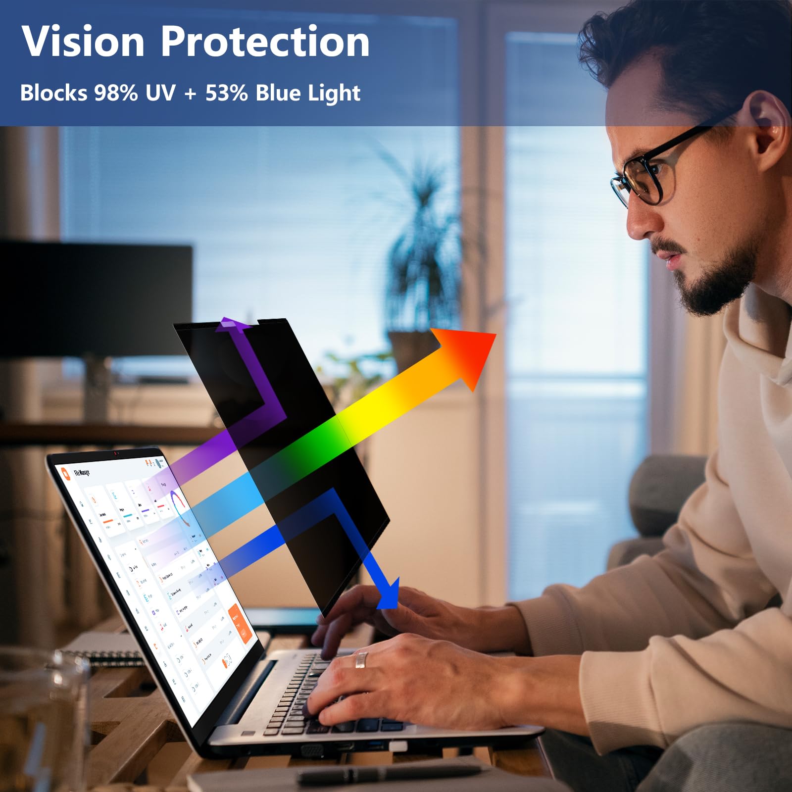 Filtro Privacy Nanoadesiva Rimovibile per Laptop 16 pollici 16:10 Pellicola Protezione, Anti-Riflesso e Filtro Luce Blu per HP/dell/Acer/Lenovo/Thinkpad/Samsung/ASUS/Sony 16"(346 * 226) mm