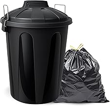 TECHZOCO Cubo de Basura con tapa, cubo basura Industrial, Cubo basura Plástico con asas metálicas, Contenedor residuos, 55 cm alto x 44 cm Diámetro superior, Capacidad 51 Litros