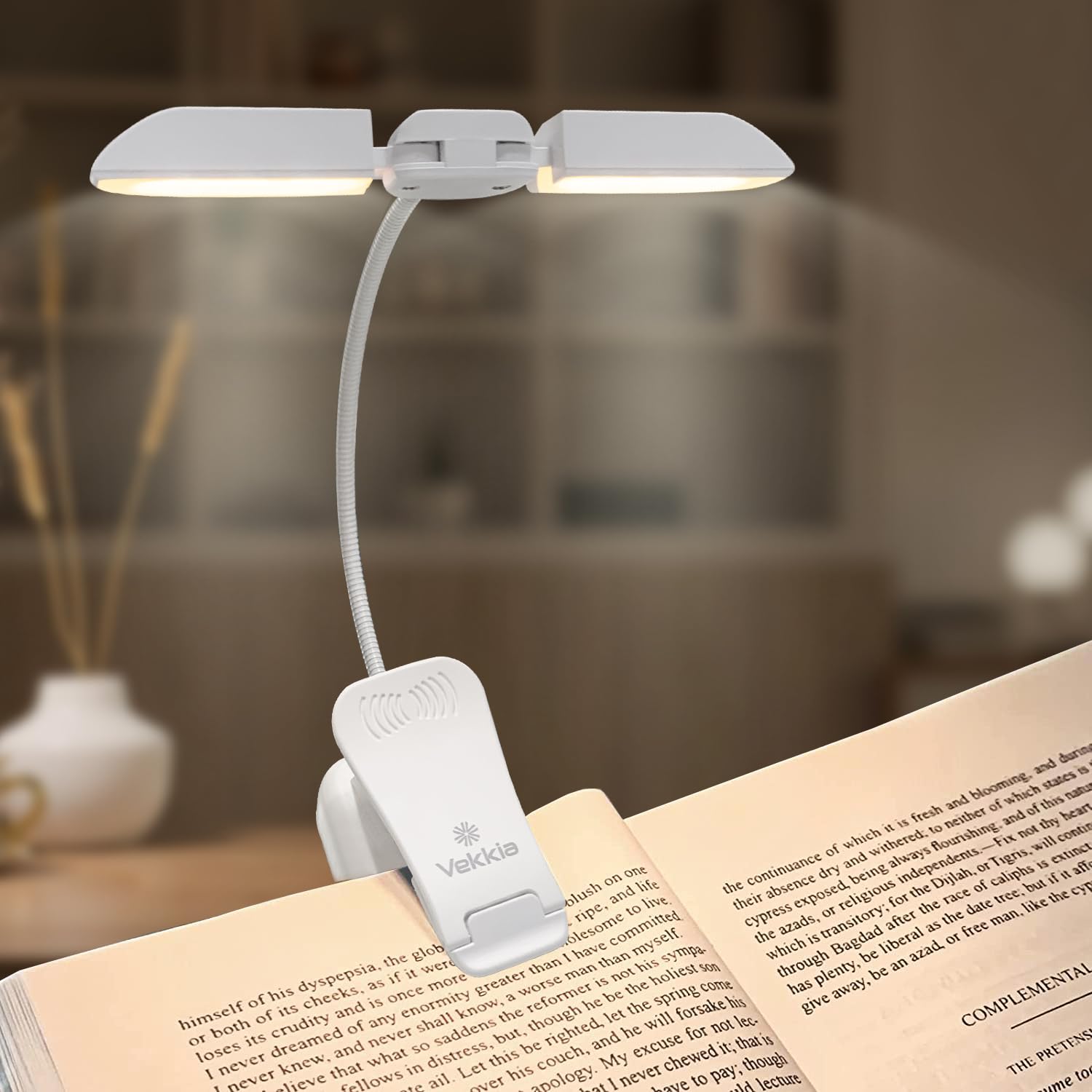 Vekkia 14 LED Rechargeable Book Light for Reading at Night, Eye-Care Reading Light for Books in Bed, 180° Adjustable, Clip on Lamp, 3 Color Temperatures, Lightweight, Present for Reader