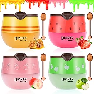 DMSKY 4 unidades de bálsamo labial de abeja, máscara de miel, regalos del día de San Valentín, miel, fresa, melocotón y manzana, máscara para dormir, propóleos, bálsamo labial hidratante con palo