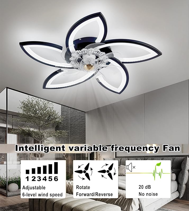 WODA Shang Mao csendes mennyezeti ventilátor lámpa, 70 cm, dimmelhető, távirányító, app vezérlés, 6 fokozat