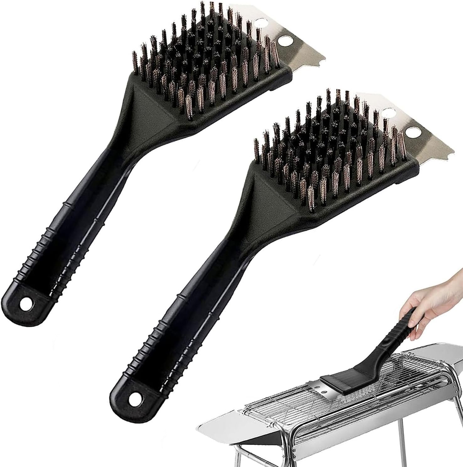 PEARL detergente per griglia: 3in1-BBQ-Brush per griglia con spazzola in ottone, spugna per pulizia e raschietto (spazzola in ottone per griglia