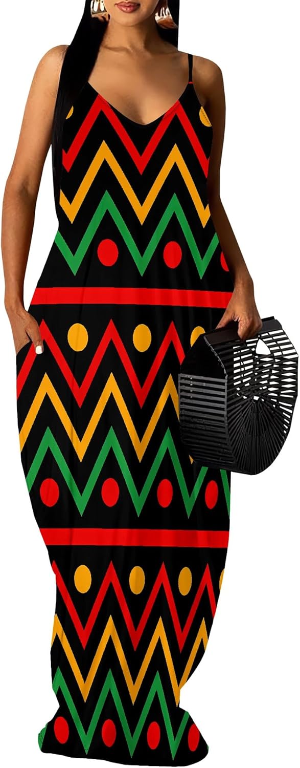 Women's Plus Size Summer Dresses Spaghetti Print Midi Dresses Long Loose Sundresses