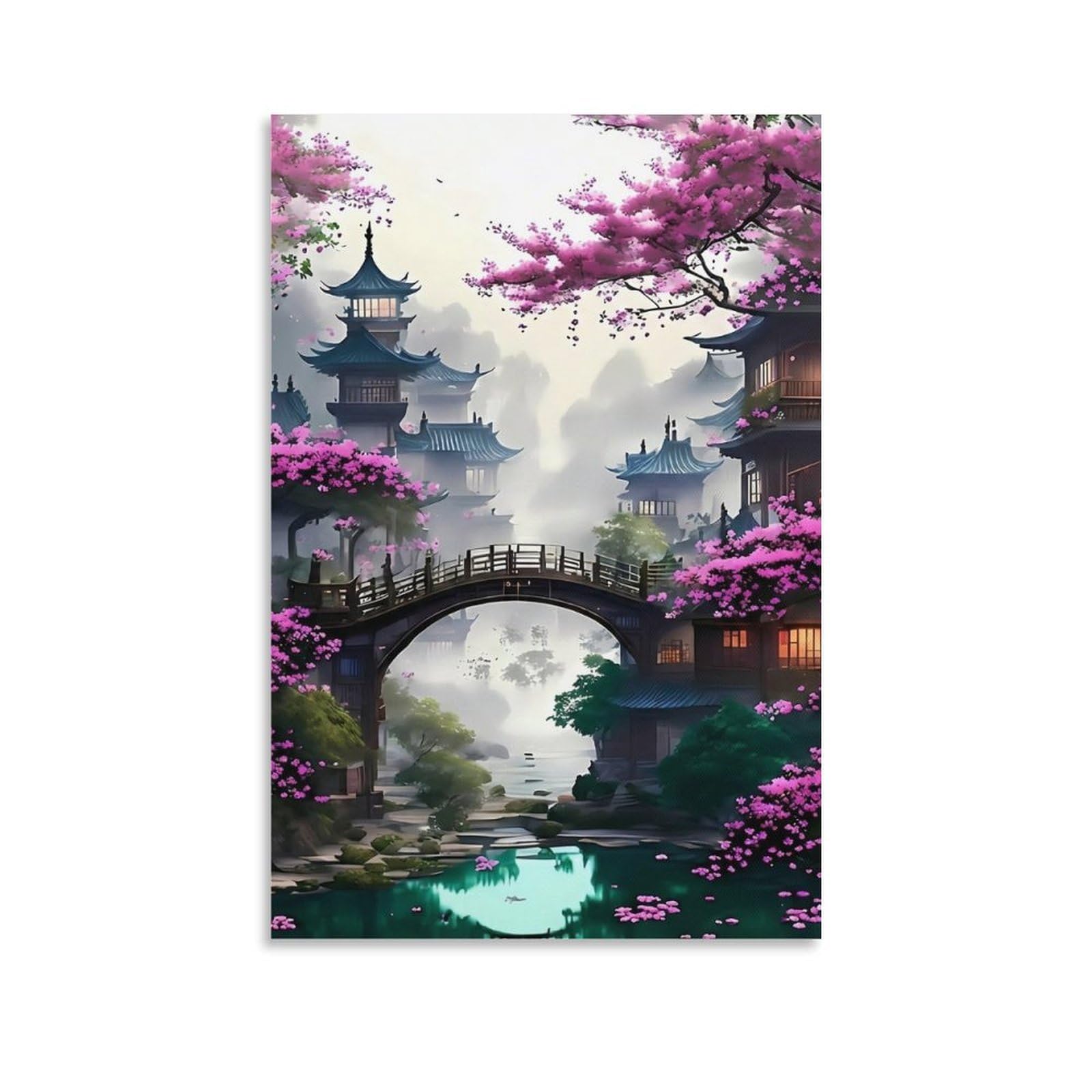 DHBANEIOK Eastern Fantasy Landscape Poster Artwork Giclee Canvas Prints Modern Canvas Wall Art Picture Wall Hanging for Dining Room Kitchen Home Office Decor 20x30inch(50x75cm)