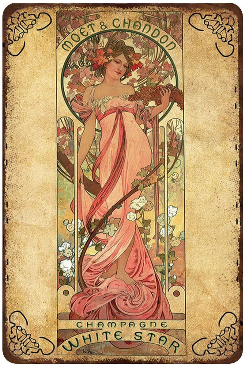Rustic Retro Metal Tin Sign French Champagne Poster, Art Nouveau, Bar Art, Vintage Champagne Print, Home Decor Fine Art Print 8x5.5 Inch