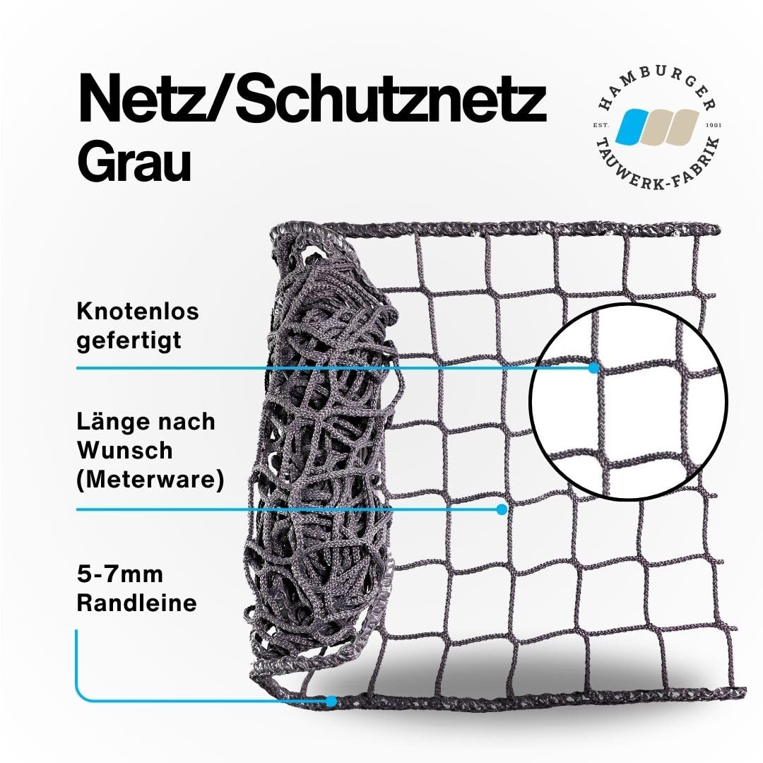 Universal Schutznetz Meterware | 1 m Breite | Grau | UV- & wetterbeständiges Sicherheitsnetz aus hochfestem Polypropylen (HTPP) | Für Balkon, Terrasse, Treppe & Geländer | Made in Germany