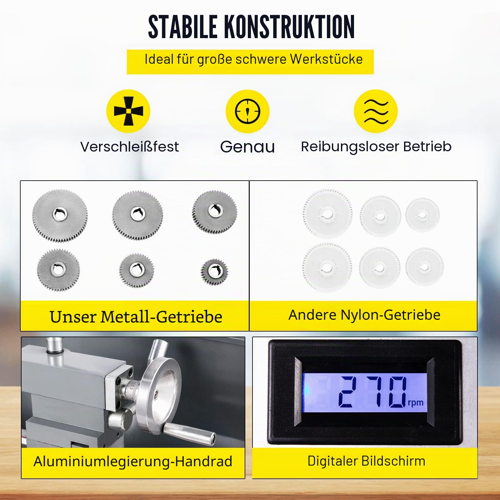 VEVOR Metalldrehmaschinen Mini Drehbank 220x750mm Drehmaschine Metall 750 W Mini Drechselbank für Metallbearbeitung wie Drehen, Bohren, Gewindeschneiden und Schneiden