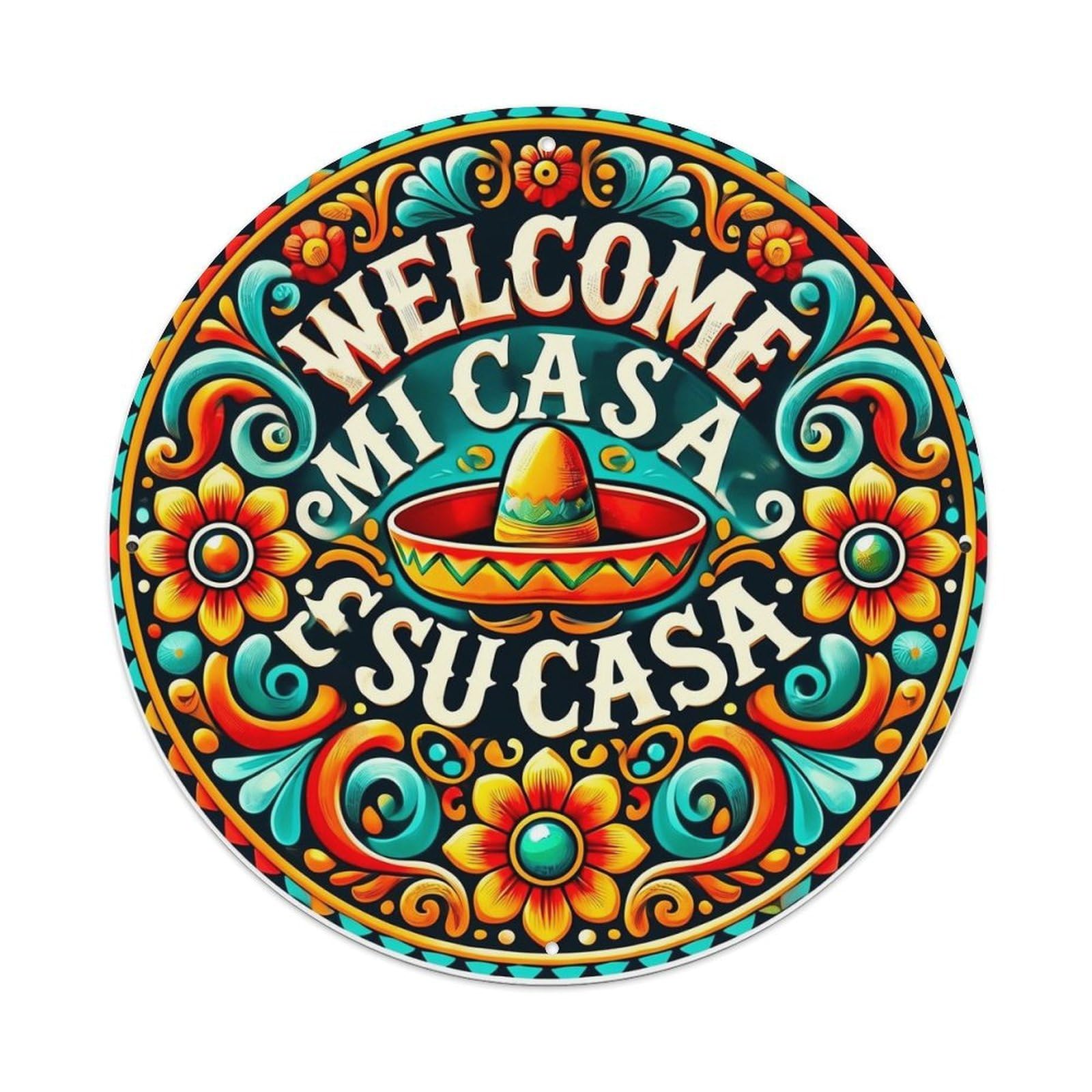 Jdyansheng Vintage Welcome Mi Casa Su Casa Tin Sign Metal Poster Metal Signs For Home Man Cave Bar Cafe Kitchen Laundry Room Wall Decorations 8X8 Inches