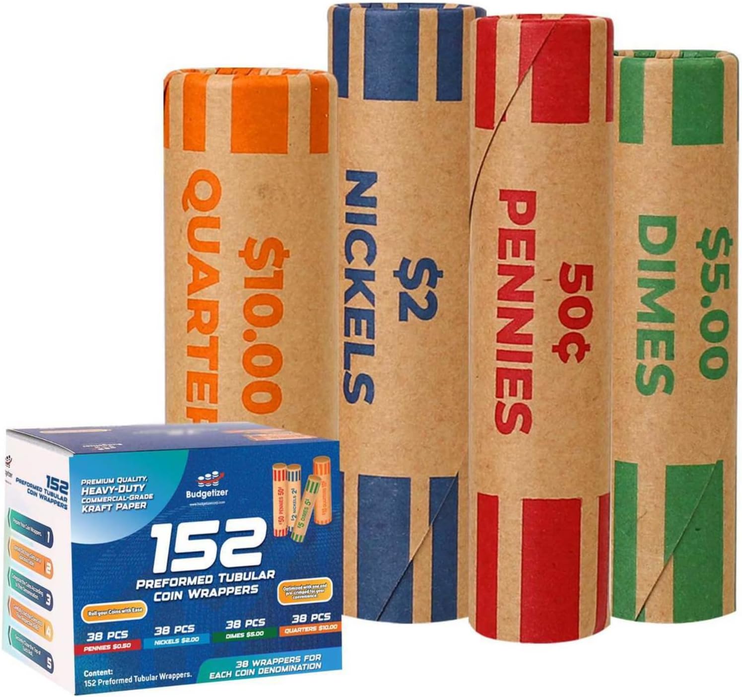 Budgetizer 152 Premium Assorted Preformed Coin Wrappers