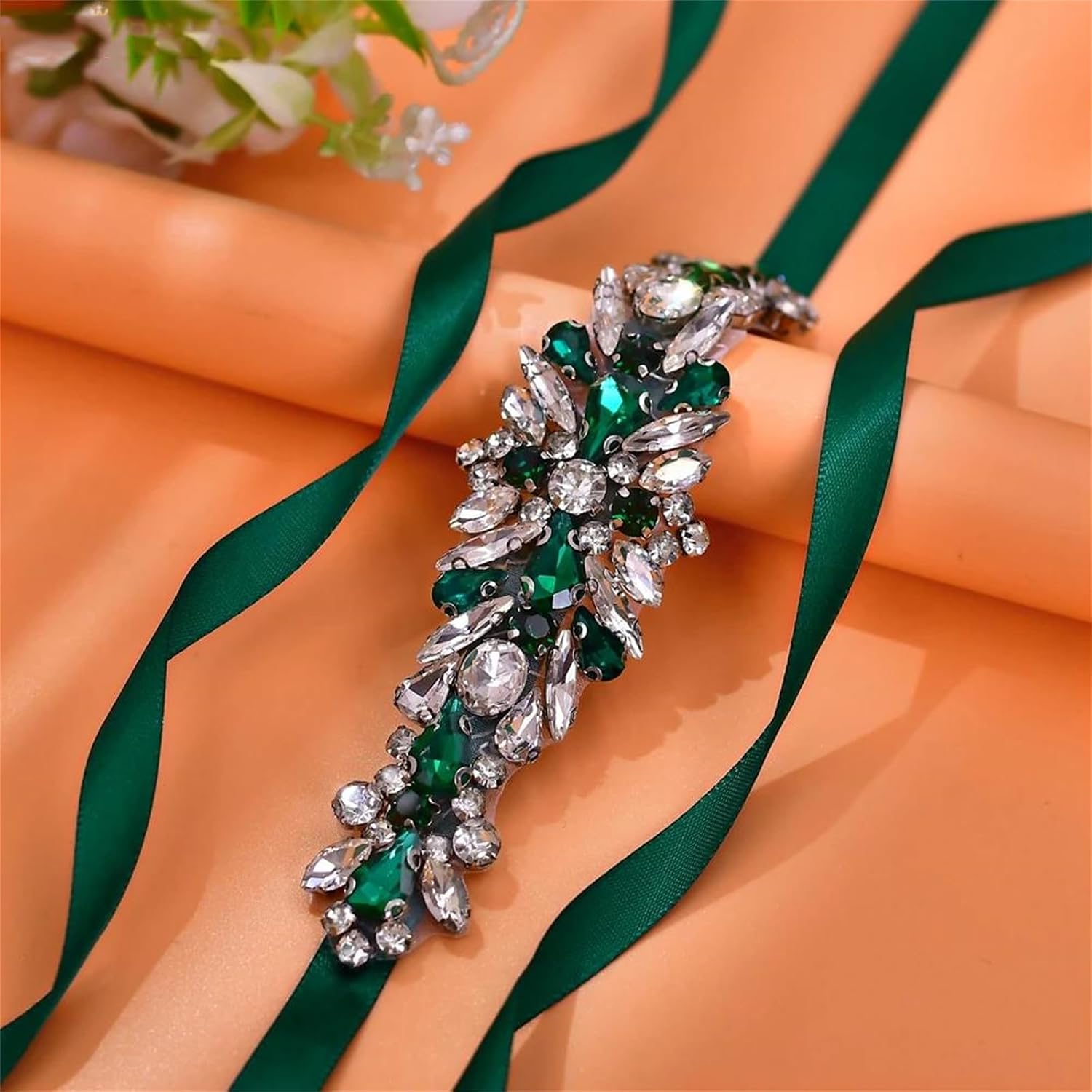 Women’S Design Rhinestone Applique Belt Bridal Thin Sash Handmade Wedding Supplies Party Dress Decoration