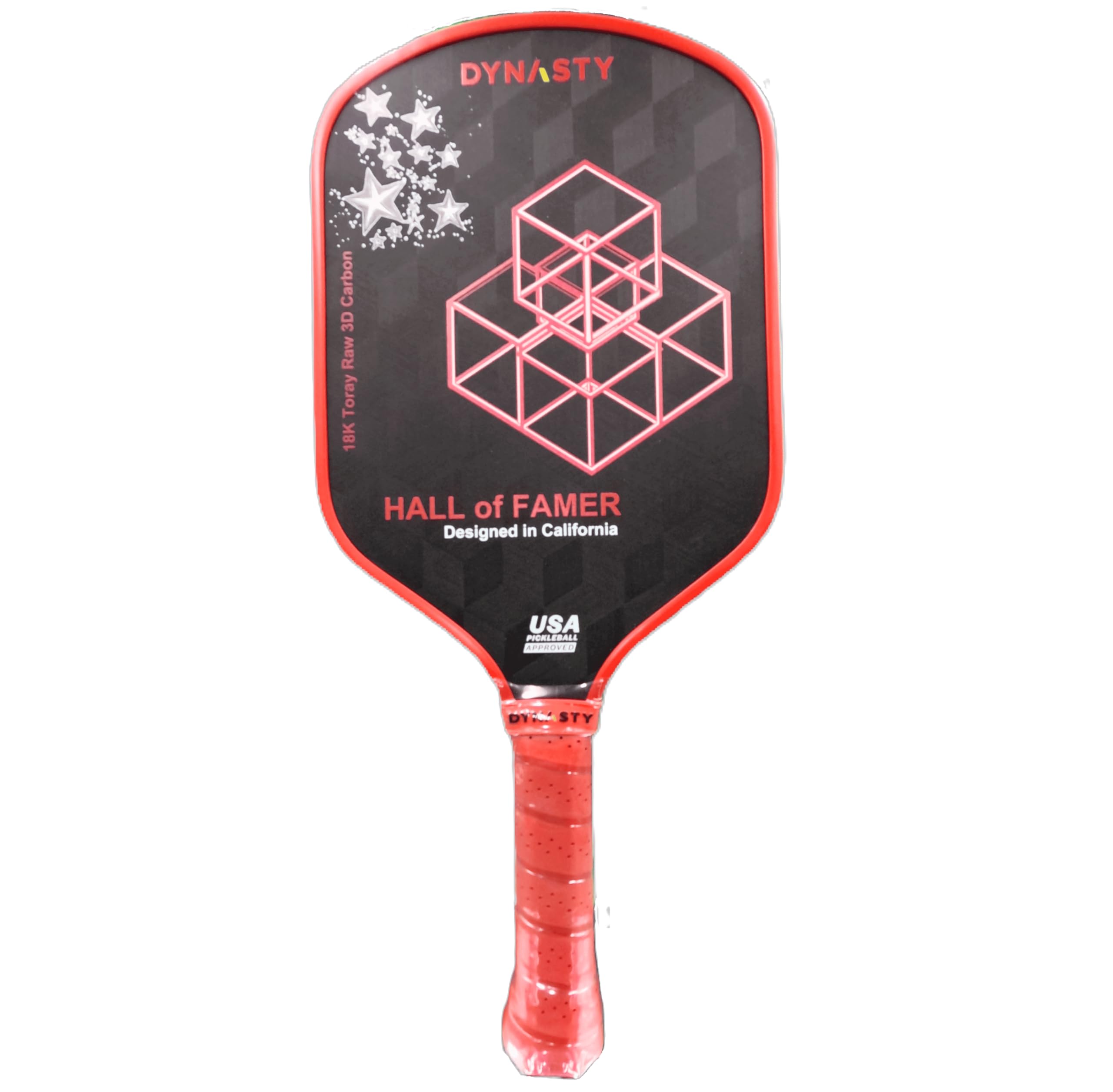 Dynasty Hall of Famer 18K Toray Raw 3D Triple Layer CFC Carbon Fiber-Fiberglass-Carbon Fiber 14mm GEN 3.5 Pickleball Paddle *Control + Spin* (Red Crimson)