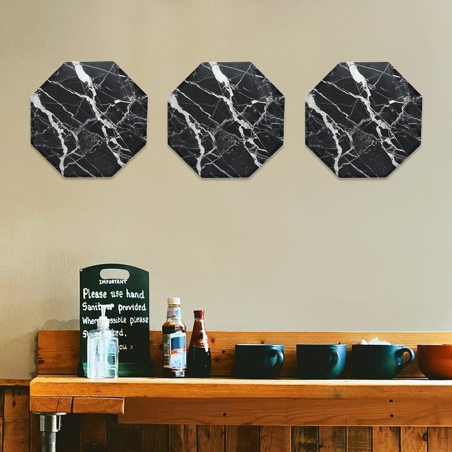 Ctagon Metal Sign for Home, Modern Display Plate for Kitchen, Black And White Marble Plates Accent Hanging Wall Decorations 3PCS for Living Room, Bedroom, Hallway, Hotel