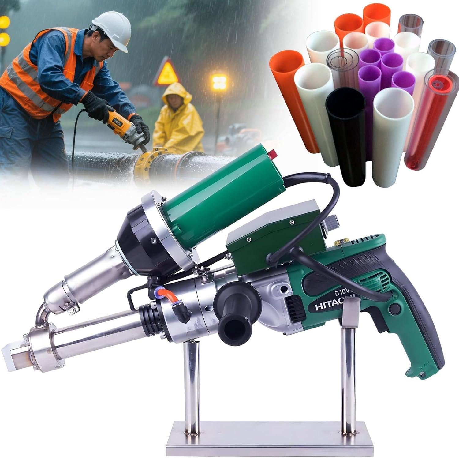 YXYLJOZ 1600W Industrial Plastic Welder, Professional Handheld Welding Gun with Nozzle, 0.79in Welding Width, Variable Temp 200-380°C for Geomembrane Repair