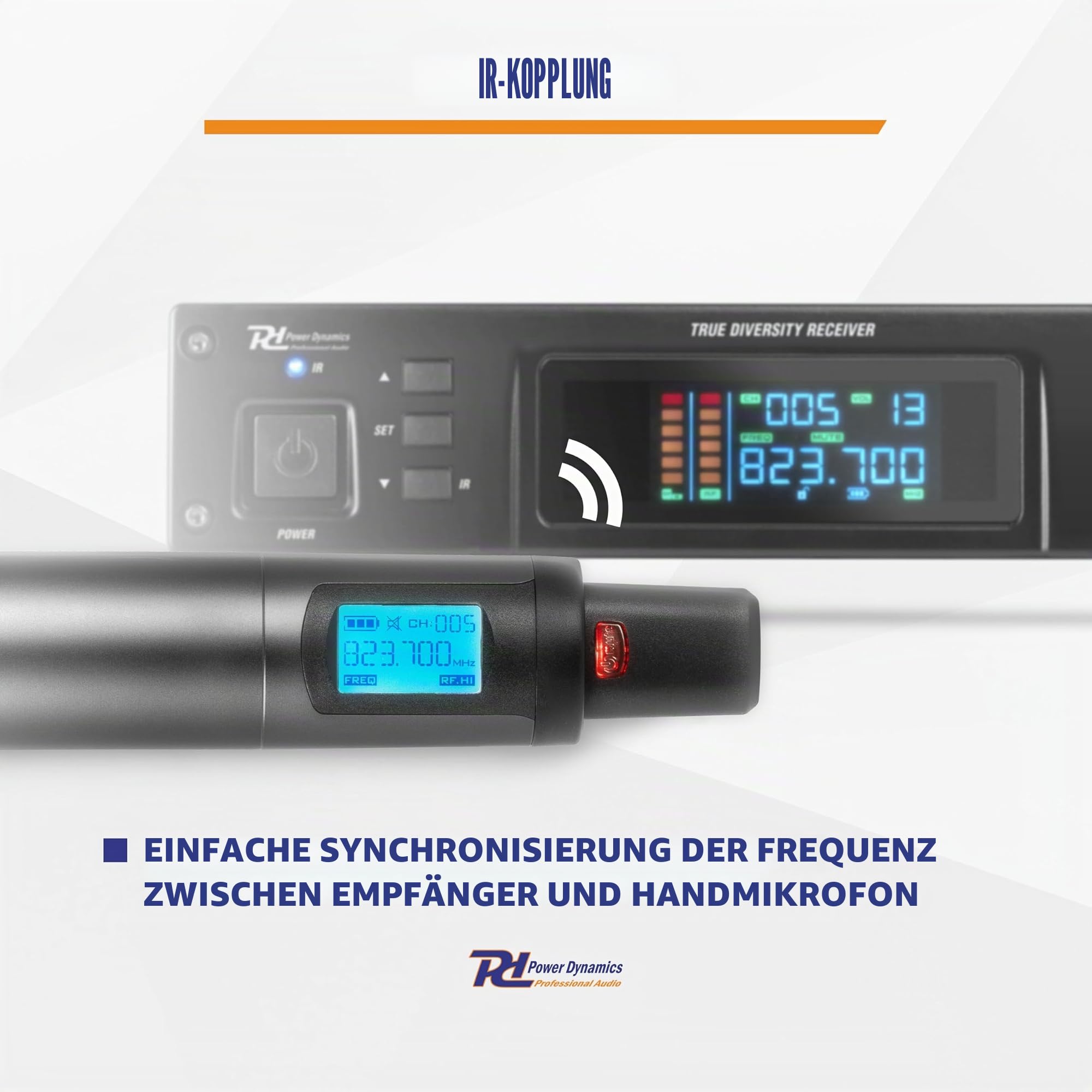 Power Dynamics PD210 UHF Mikrofon Set - 1 Drahtloses Funkmikrofon, UHF True-Diversity System Mikrofon Verstärker, Mikrofon Funk für Bühne & Events, Mikrofon-Set mit Verstärkeranschluss