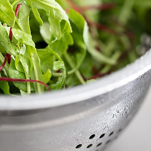 Miniatura 6 de Navaris Colador de acero inoxidable de 2.8L  3 cuartos de galón - Colador de metal con agujeros grandes y asas para pasta, espaguetis, verduras,