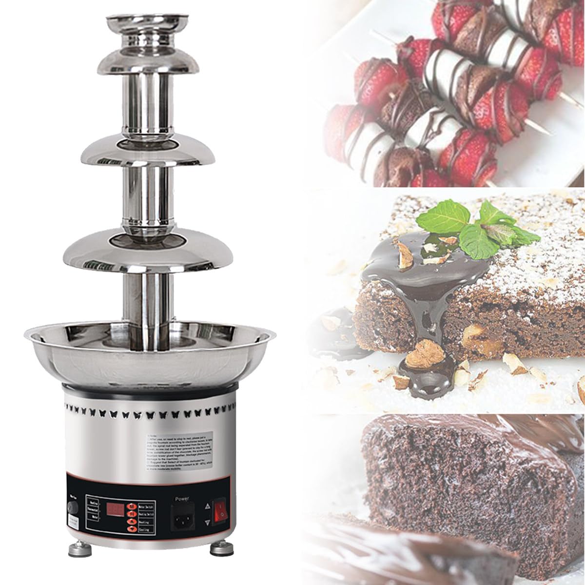 ASerZenith Large Capacity Chocolate Fountain Machine With Temperature Control,Commercial Fondue Waterfall For Party,Restaurant And Wedding,4Tier