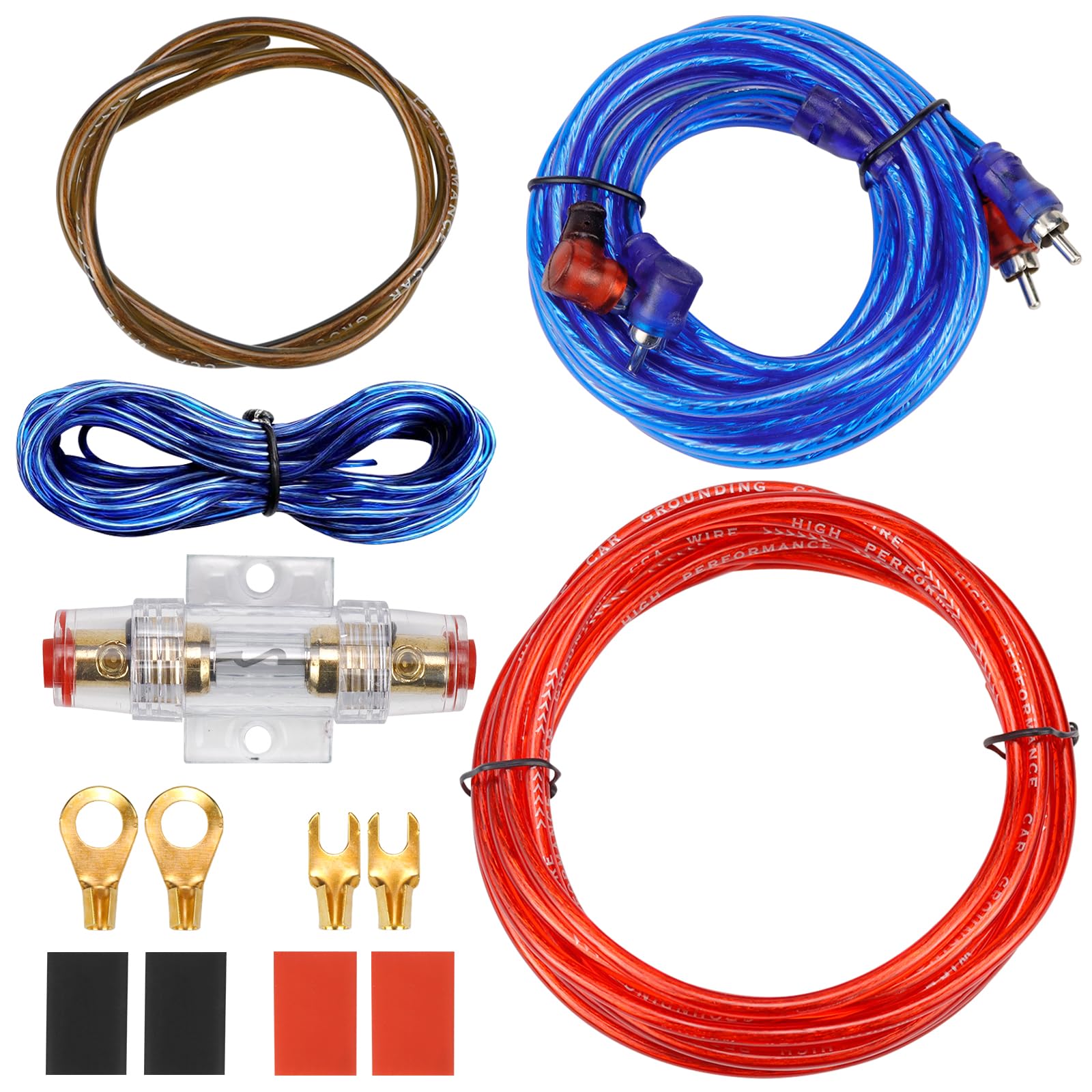 Kit Cavi Per Amplificatore Auto – Cavi Altoparlanti E Subwoofer Con Fusibile, Bassa Perdita Di Segnale, Suono Pulito