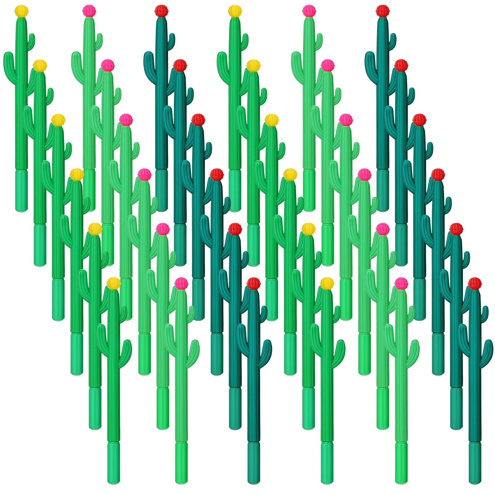 60 Pack Cactus Shaped Roller Pens Novelty Plant Gel Ink Pens Cactus Shaped Ballpoint Black Gel Ink Rollerball Pen with Flower for Summer School Home Office Supplies Gift, 3 Colors