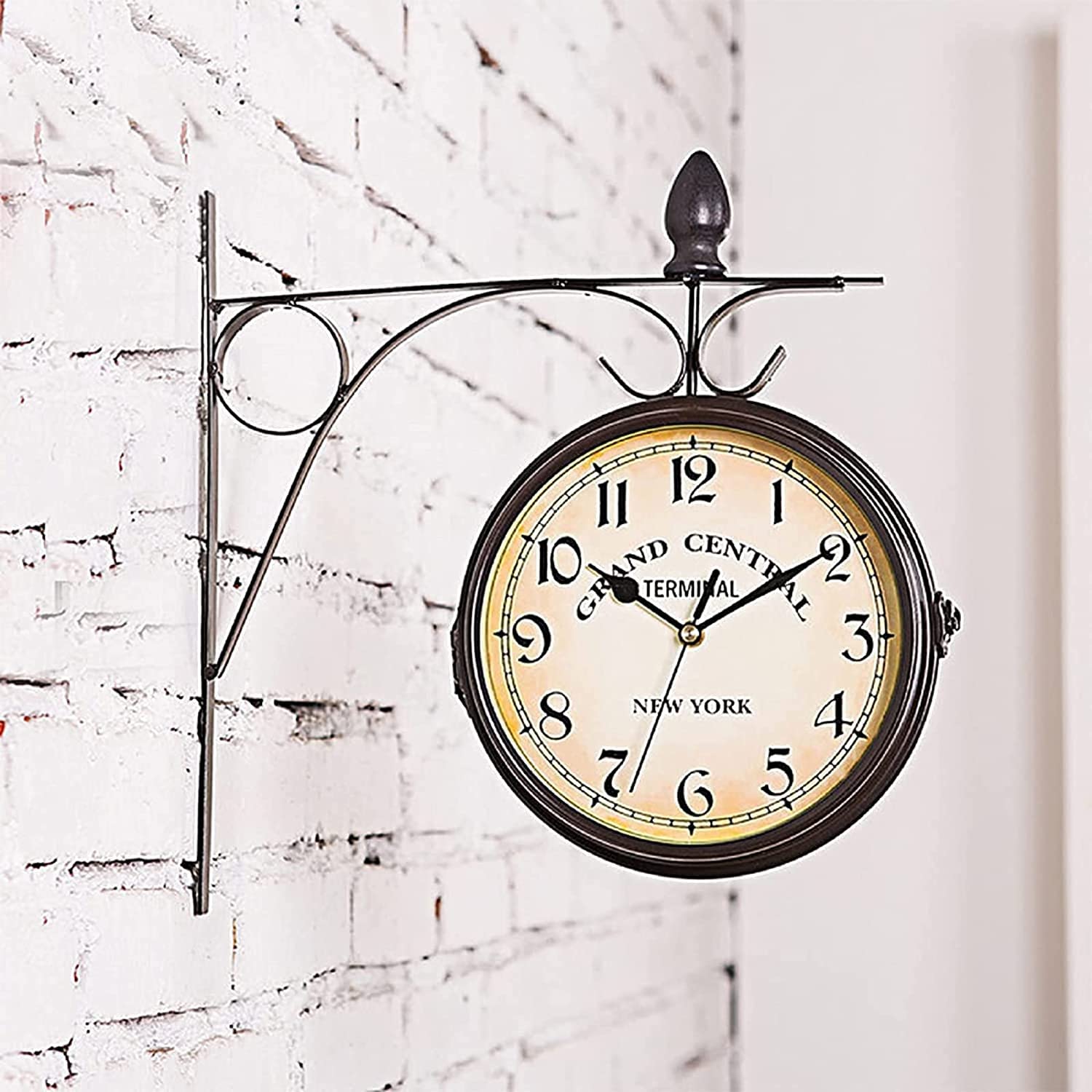 Reloj De Pared De 9 Pulgadas, Doble Cara, De Hierro Forjado, para Jardín, Resistente Al Agua, para Exteriores E Interiores, Decoración Exterior, Reloj De Pared De Cuarzo,Black