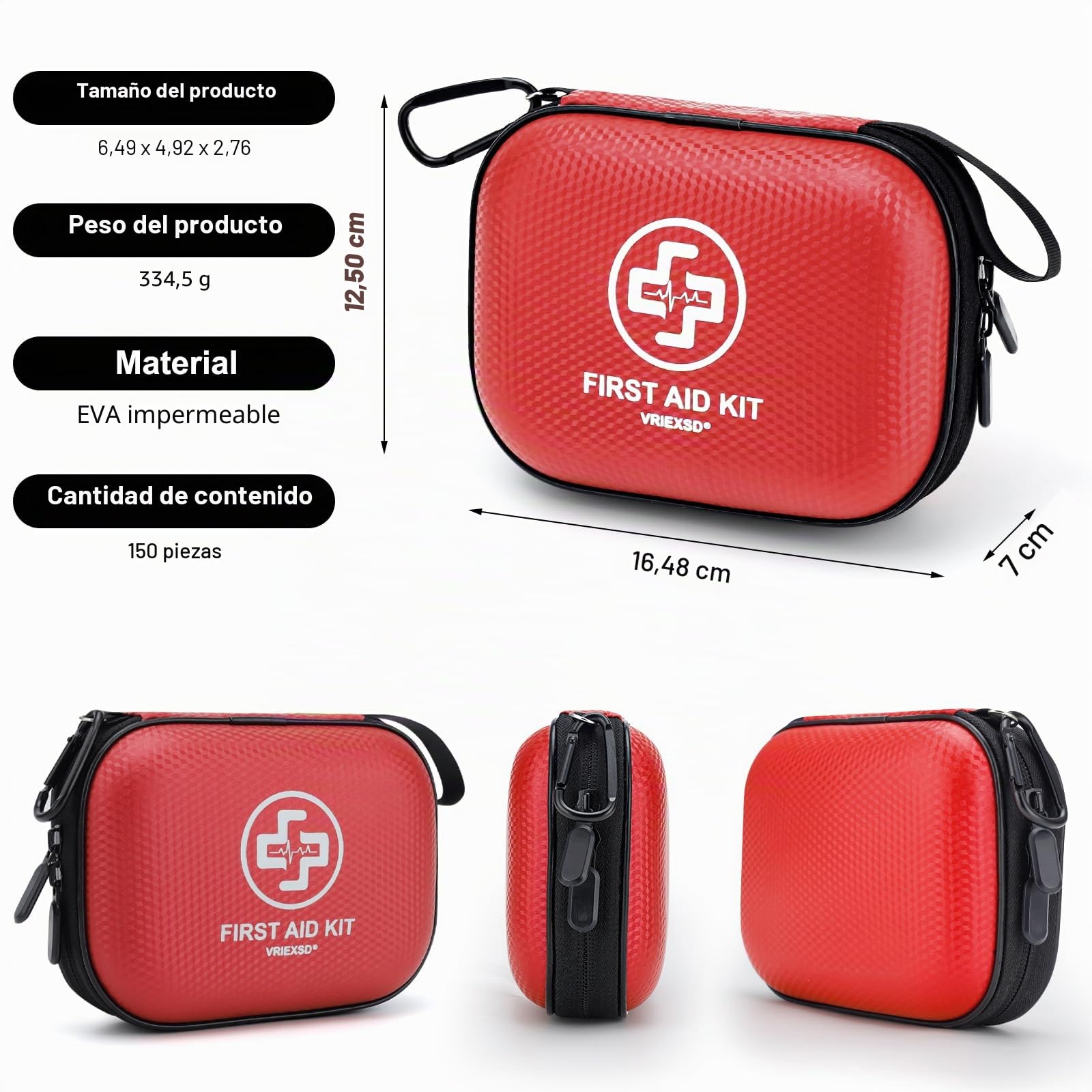 Mini botiquín de primeros auxilios, kit médico de 150 piezas pequeño impermeable de carcasa dura para el hogar, automóvil, viajes, camping, camión, senderismo, deportes, oficina, vehículo y