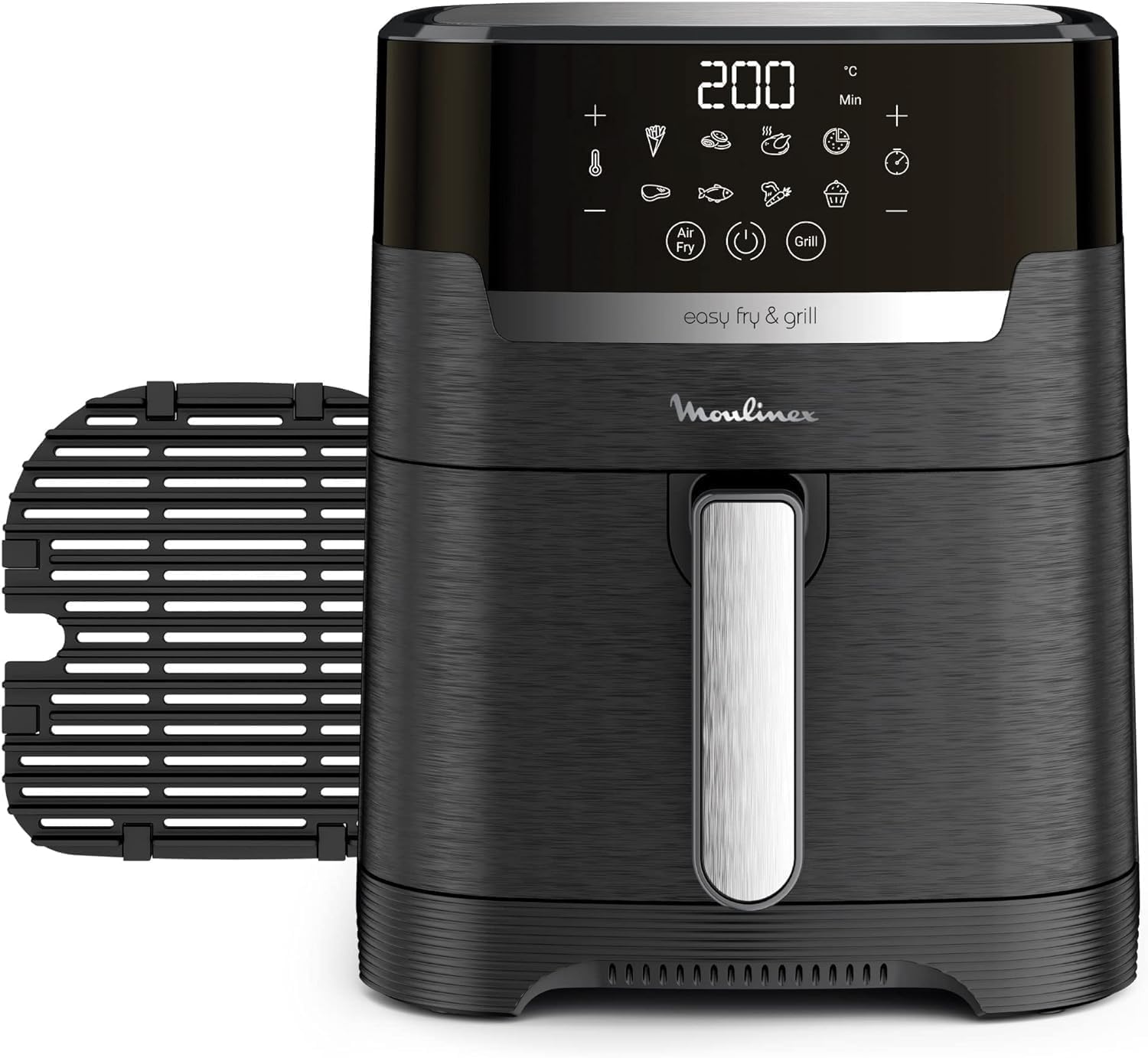 Moulinex Easy Fry & Grill 4,2L, Freidora de Aire 2 en 1 para Freír o a la Parrilla, Pantalla Digital Táctil, 8 Programas para Comidas Sanas, App 125 recetas, Negro, hasta 6 personas, EZ5058