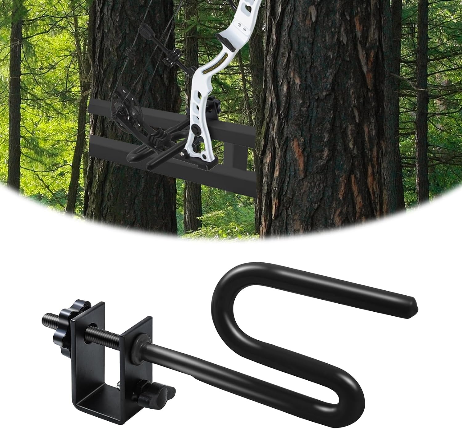 Wenfan Universal Tree Stand Bow Holder Adjustable Crossbow Hanger Rest | Silent Treestand Bow Rest with Rubber Coating,Easy-to-Install,Metal Construction,Compound Bow Holder for Outdoor Hunting Gear