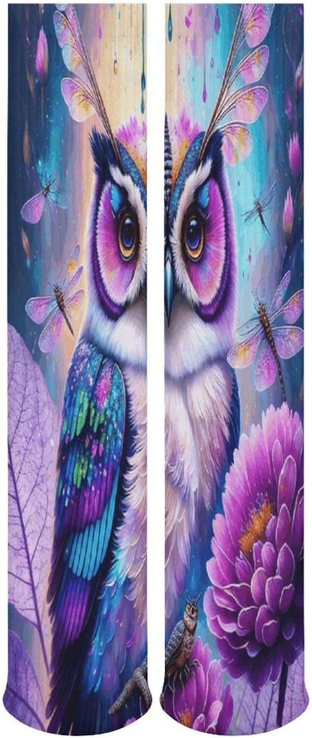 Fantasy-style Owl Crew Socks Casual Breathable Calf Socks | Cushion Running Athletic Socks Long Performance Breathable Sports Socks for Women Men