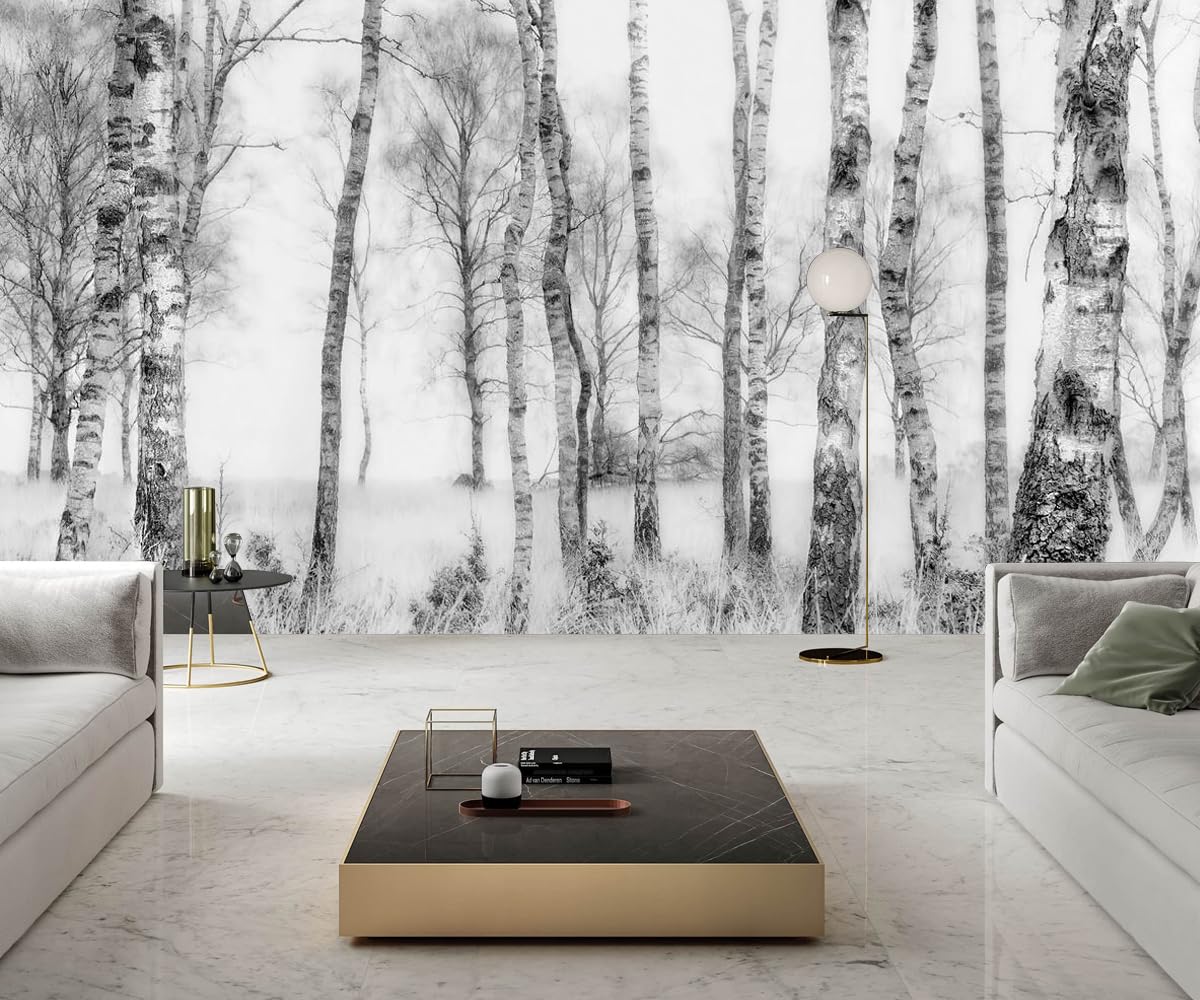 Papel pintado panorámico selva blanco y negro 3d seda, 300 x 210 cm papel pintado bosqueza Tropical Nature – Póster grande para sala de estar, adulto habitación de niños, estudio decoración