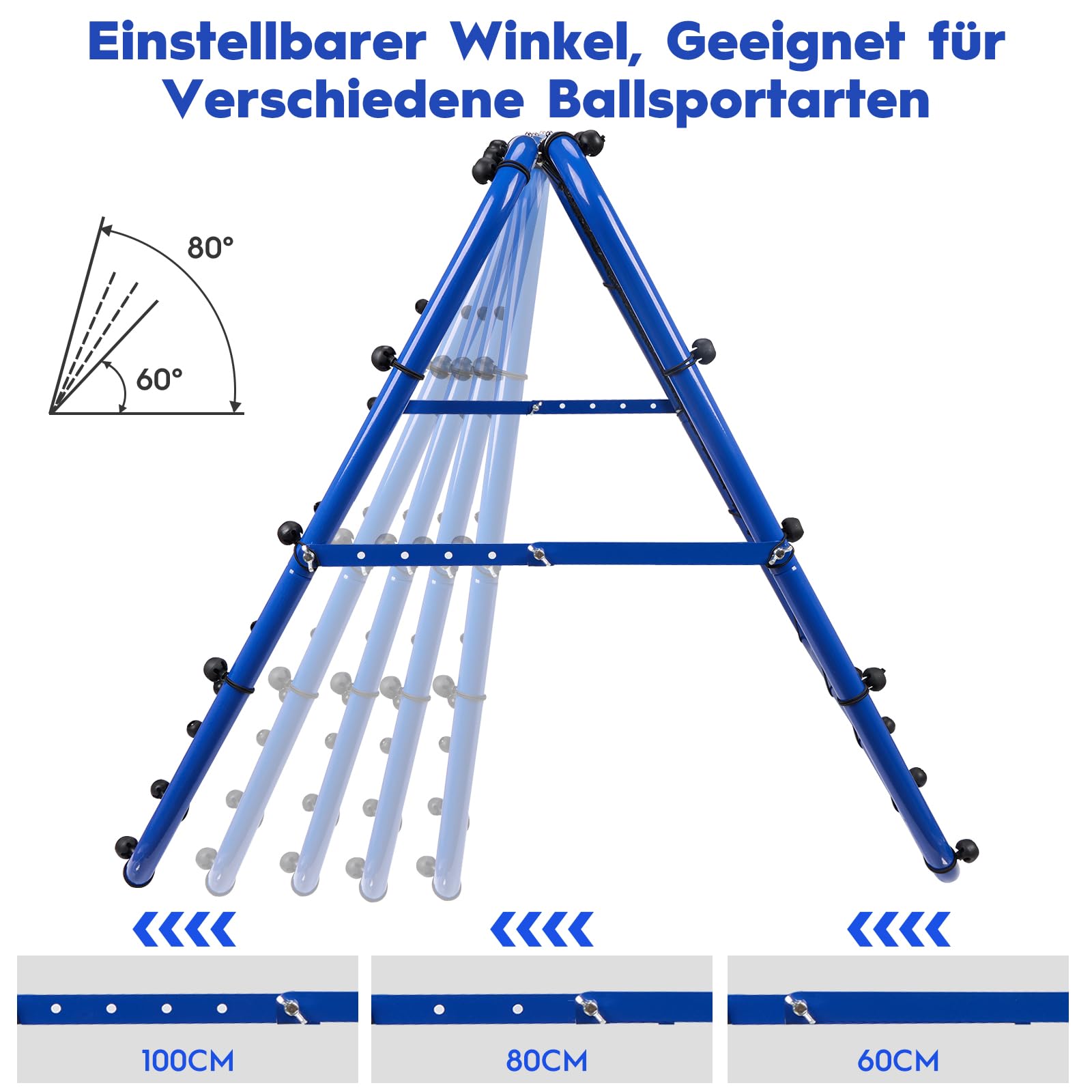 Rebounder für Fußball – Verstellbares Doppelseitiges Rebounder-Netz mit Ziel, für Fußball, Baseball, Tennis, Rugby – Trainingsnetz mit robustem Stahlrahmen – 80/100/120 cm