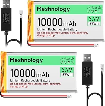 2pcs 3.7V 10000mAh Li Battery with USB Charger Cable 1163115 1S LiPo Battery with Protection Board Insulated Rubber Tape and Micro PH2.0 Plug for Arduino ESP32 Module Board Drone RC Car
