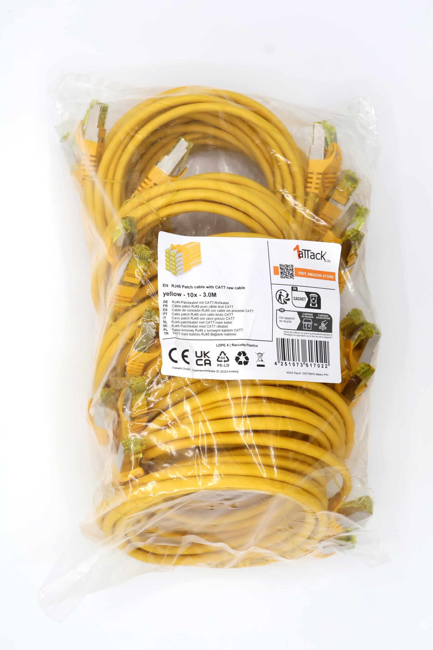1aTTack.de Cat.7 network cable 0.5 m black pack of 5 Cat7 Ethernet cable network LAN cable raw cable 10 Gb s SFTP PIMF LSZH set patch cable with Rj 45 plug Cat.6a — view 90