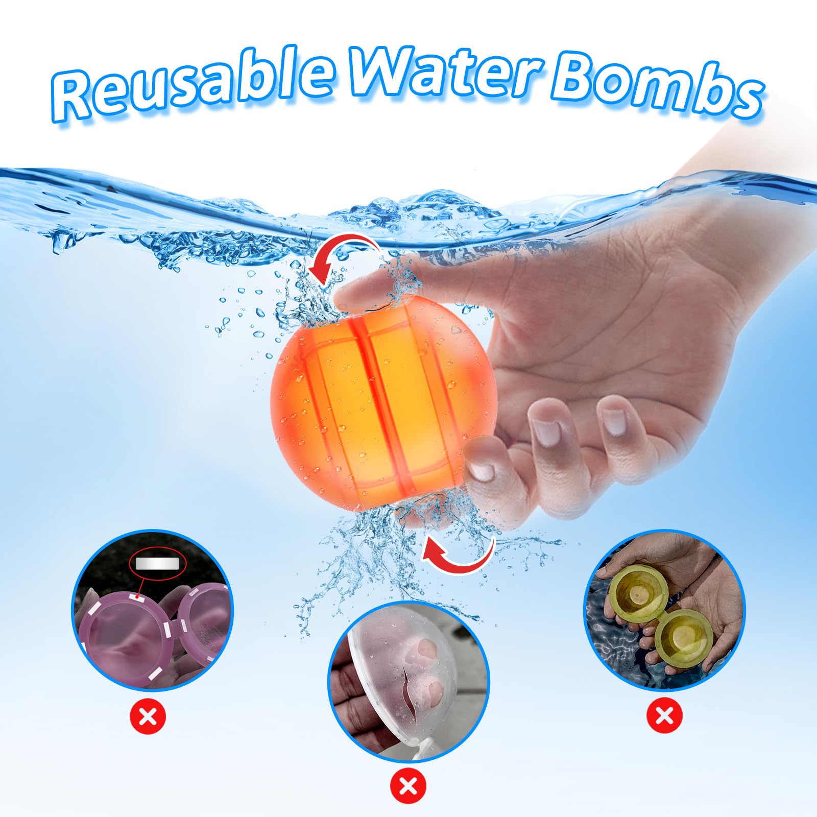 Reusable Water Balloons for Kids Water Bombs Splash Balls for Pool Refillable Quick Fill for Water Fight Game Water Park - Image 2