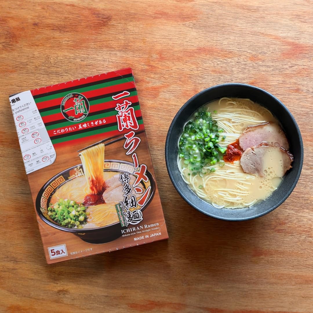 ICHIRAN Hakata Thin Straight Ramen, sopa de hueso de cerdo Tonkotsu, 2 × 5 raciones (10 raciones en total), ramen instantáneo japonés, fabricado en Japón
