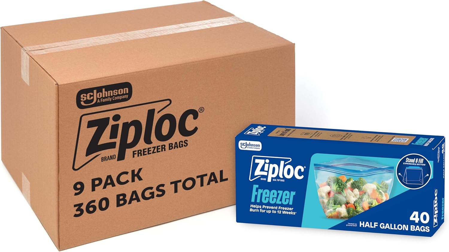Ziploc Half Gallon Food Storage Freezer Bags, Bulk Freezer Bags for Meal Prep, Easy Open and Close, 360 Count