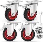 5 Roues de roulette pivotante de pouce avec double verrouillage de sécurité et roues de pneus en caoutchouc, poids lourd - 350 Lbs par roulette pour Workbench, chariot, trolley, dolly, armoire, roulettes en caoutchouc compact, 4-Packs