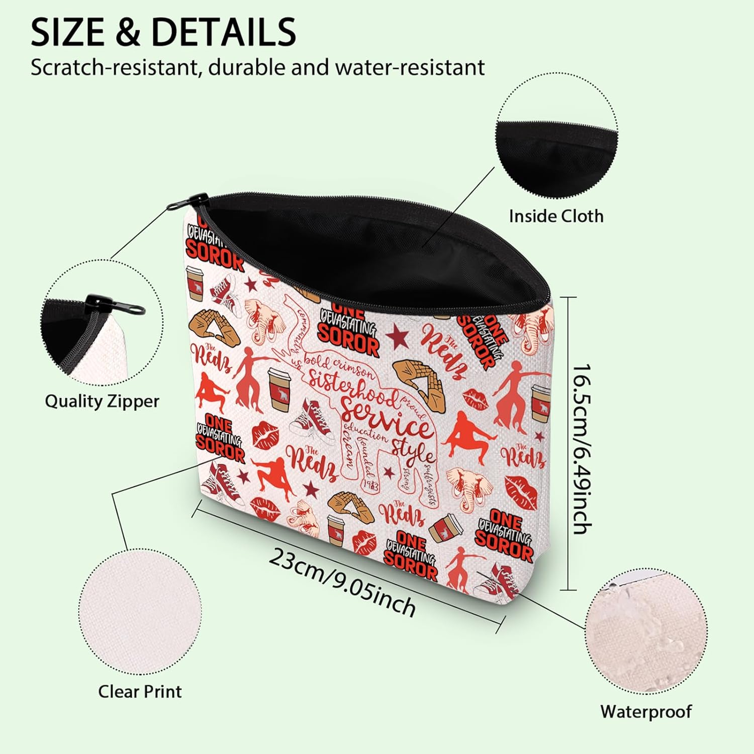 FOTAP Sorority Makeup Bag Greek Sorority Paraphernalia Gift Red Elephant Charm Cosmetic Bag Sisterhood Gift Greek Sorority Gift (SOROR) - Image 2
