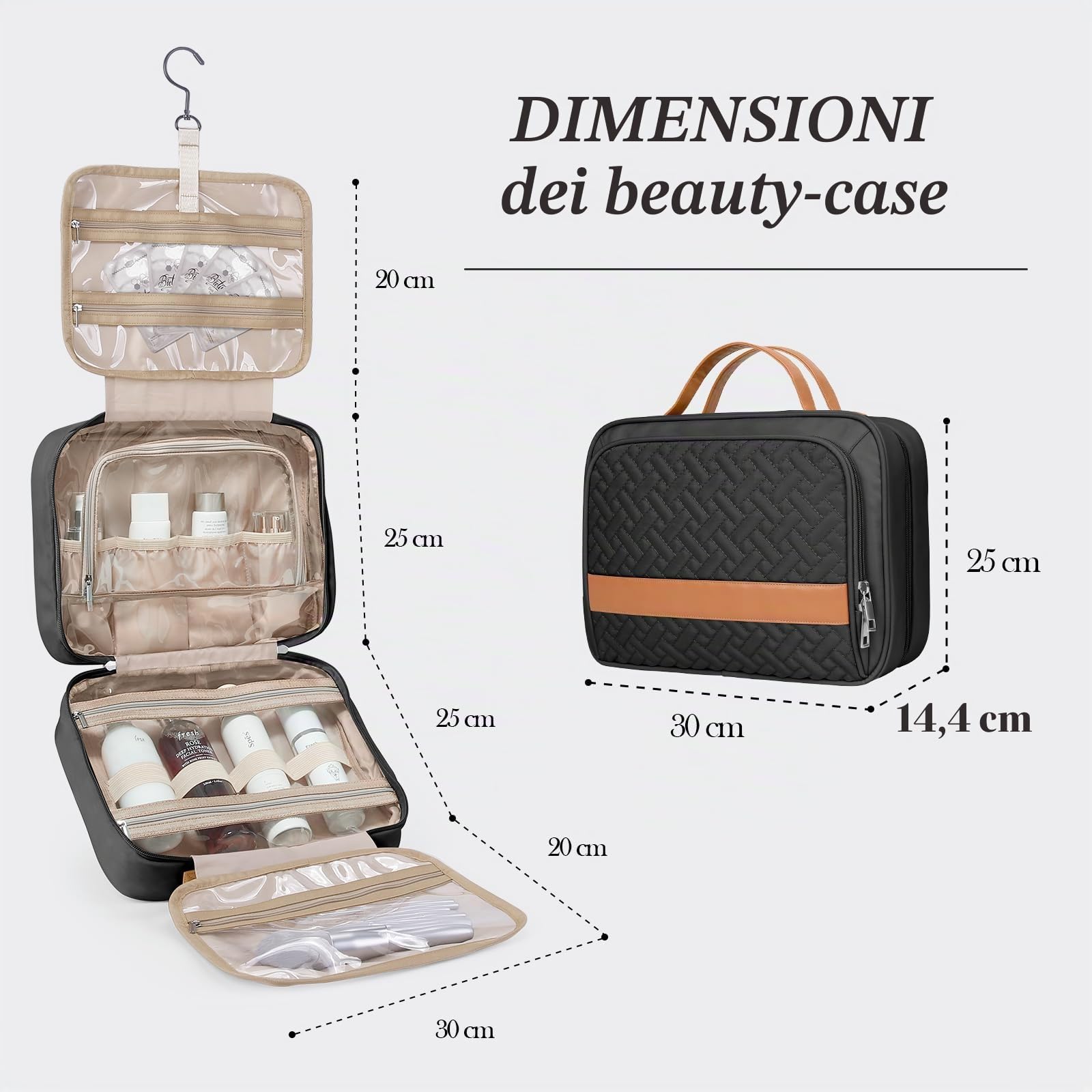 IDEATECH Borse da Toilette per Donna, Beauty Case da Viaggio, Borsa da Toilette Grande da Viaggio Borsa da Toilette Appesa, Borsa da Trucco Donna, Organizer Cosmetico per Donne (Nero)