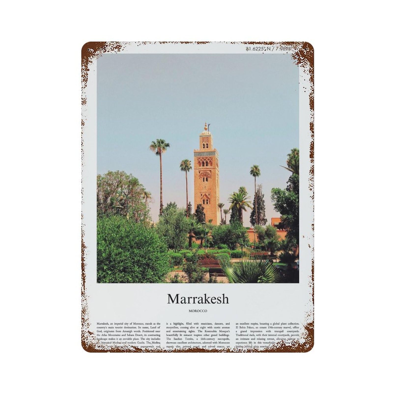 xiaoxiaoshen Marrakesh Morocco City Scenery Wall Decor Art Metal Tin Poster Modern Home Decor Art Home Bar Shop Decorations Vintage Sign 40x30cm