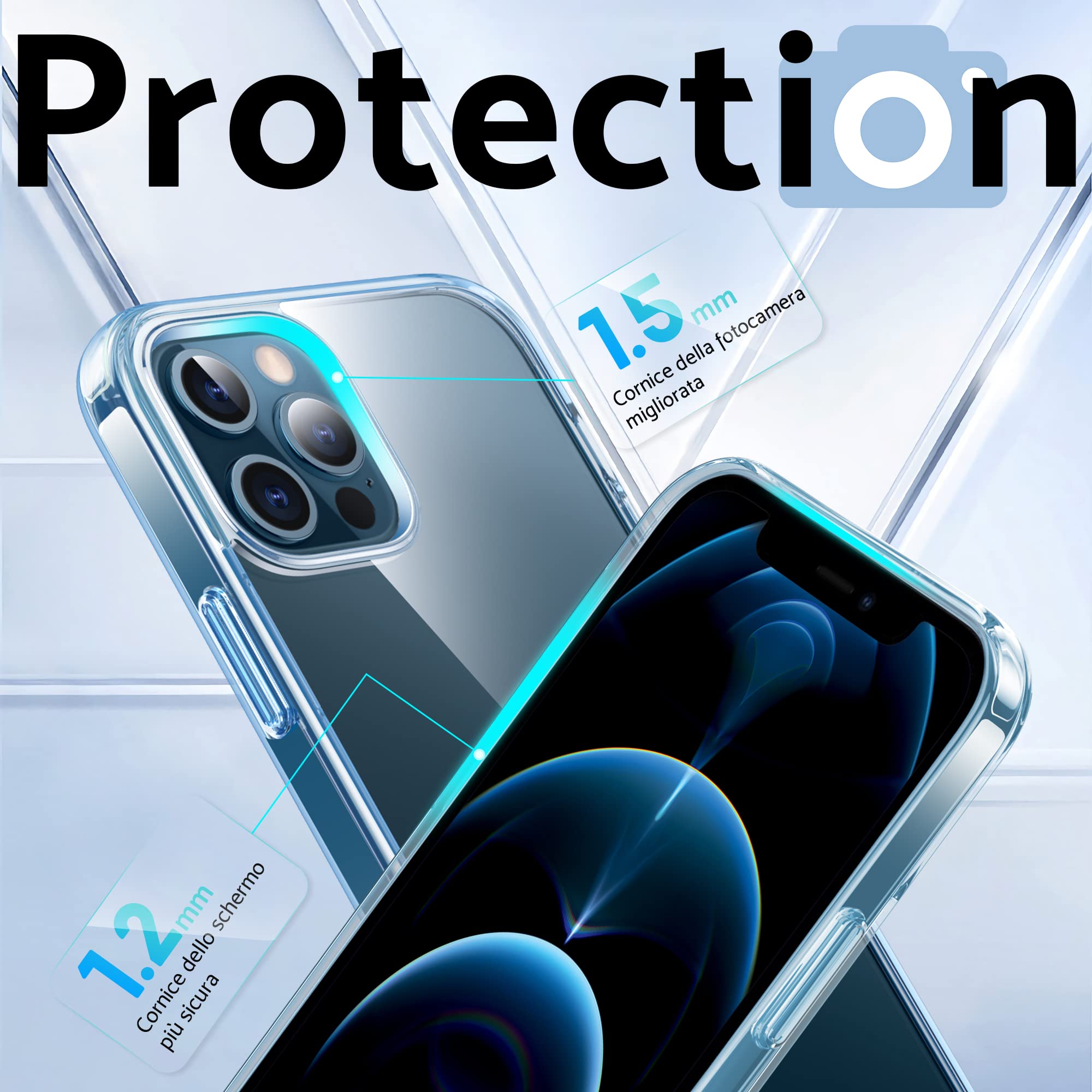 DASFOND Crystal Clear Cover iPhone 12/iPhone 12 Pro, Trasparente e Anti