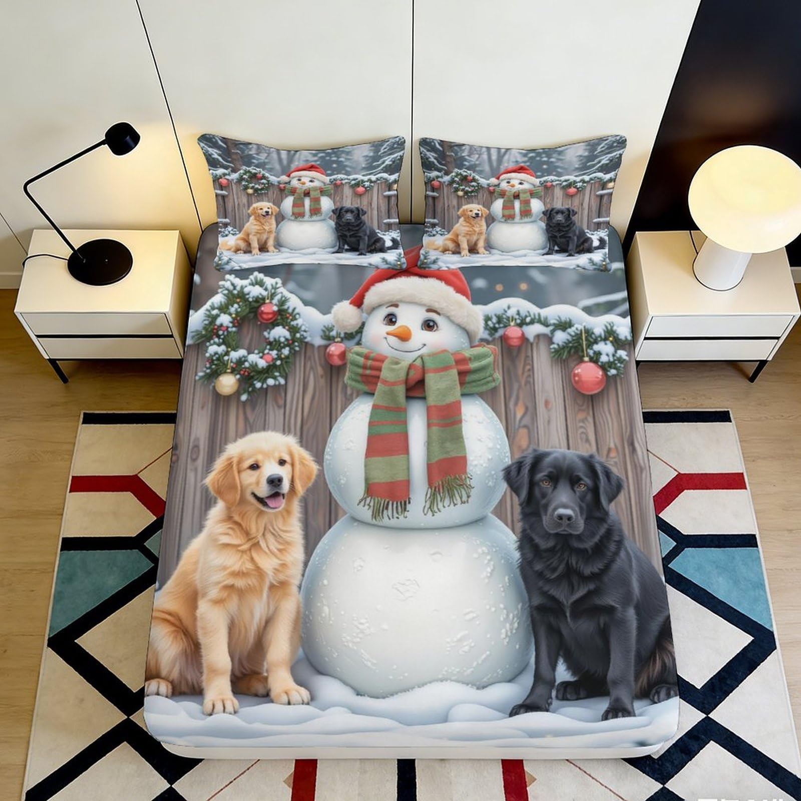 Pnayamiorkfel Style-9 3D Printed Snowman Puppy Fitted Sheet Microfiber Soft Christmas Dog Bed Cover For Bedroom Guest Room Decor 90X200x25cm