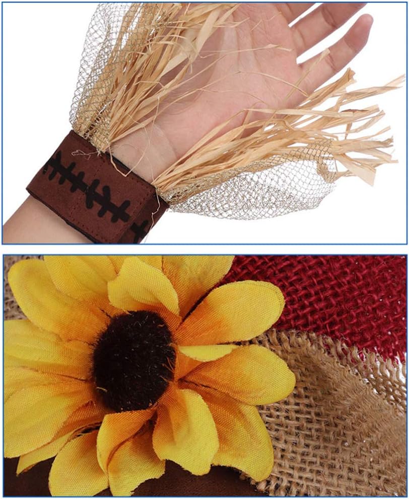 Tomaibaby Halloween Scarecrow Costume Set: Straw Witch Sunflower Wizard Hat with Necklace Wristband - Image 4