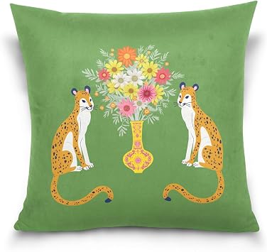 Throw Pillow Cover 18x18 Inch Soft Comfortable Decorative Square Cushion Pillowcase for Home Sofa Couch Bed Office CarGreen Tiger